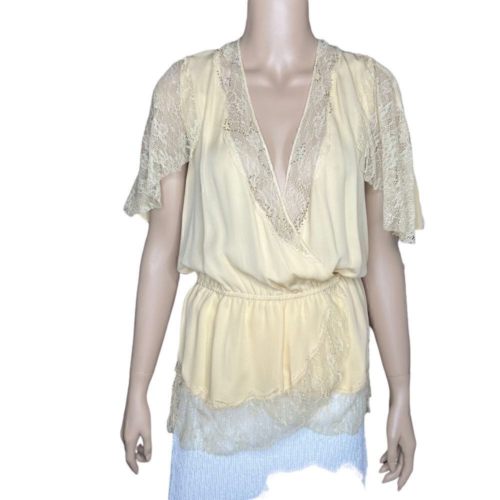 Foley + Corinna silk blouse top wrap lace beads